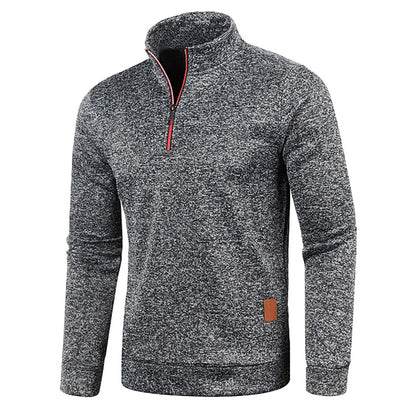 Pullover mit kurzem Reißverschluss | Langarmshirt | Elastisch | Sweatshirt mit halbem Reißverschluss | Herrenbekleidung-Dunkelgrau-S-Chaps Herrenmode