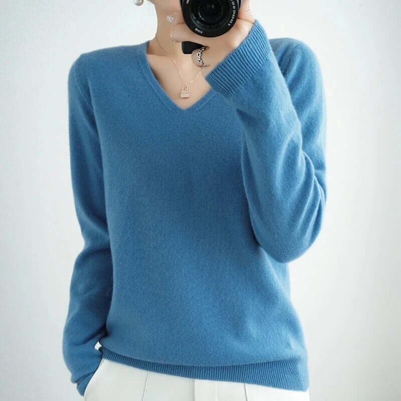 Maglione Donna Scollo a V Maglia Morbida Comodo Invernale - Brentozzi