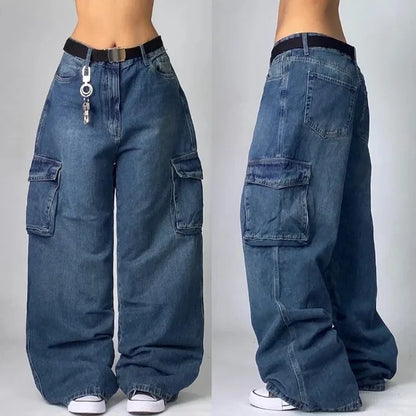 Pantaloni Cargo Donna in Denim Tasche Laterali