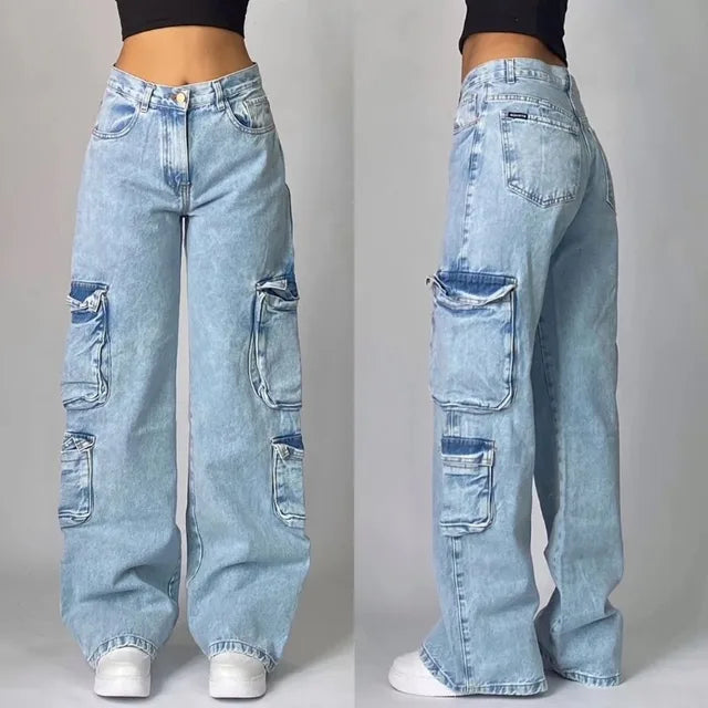 Pantaloni Cargo Donna in Denim Tasche Laterali - Brentozzi