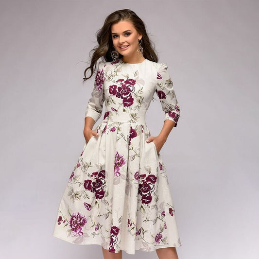 Abito Midi Donna Stampa Floreale Cerimonia - Brentozzi