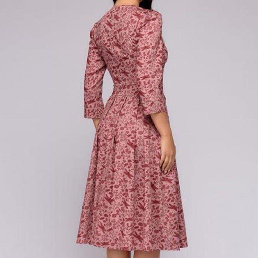 Abito Midi Donna Stampa Floreale Cerimonia