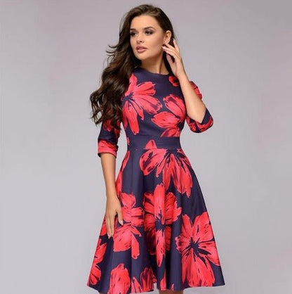 Abito Midi Donna Stampa Floreale Cerimonia