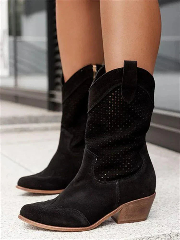 Stivaletti Donna Stile Cowboy con Chiusura Lampo