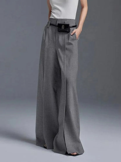 Pantaloni Donna Gamba Larga Spacco Alto