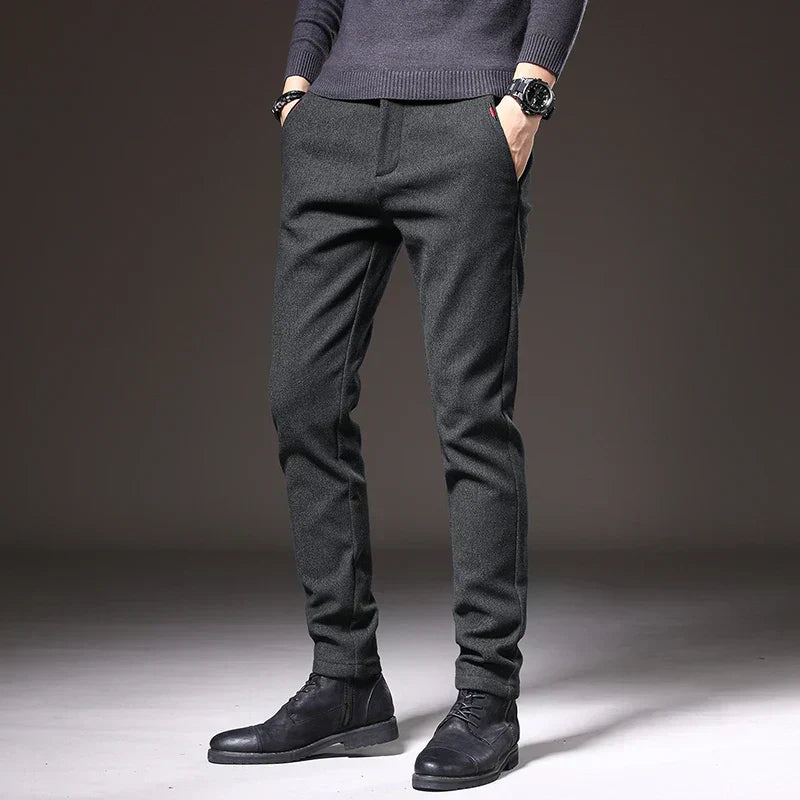 Pantaloni Uomo Tessuto Eleganti Slim Fit