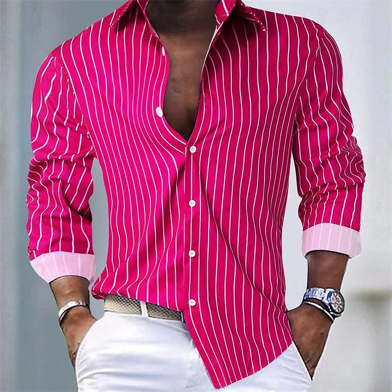 Camicia Uomo a Righe Tessuto Traspirante Slim Fit