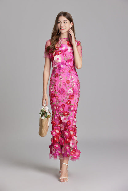 Abito Maxi Donna con Applicazioni Floreali