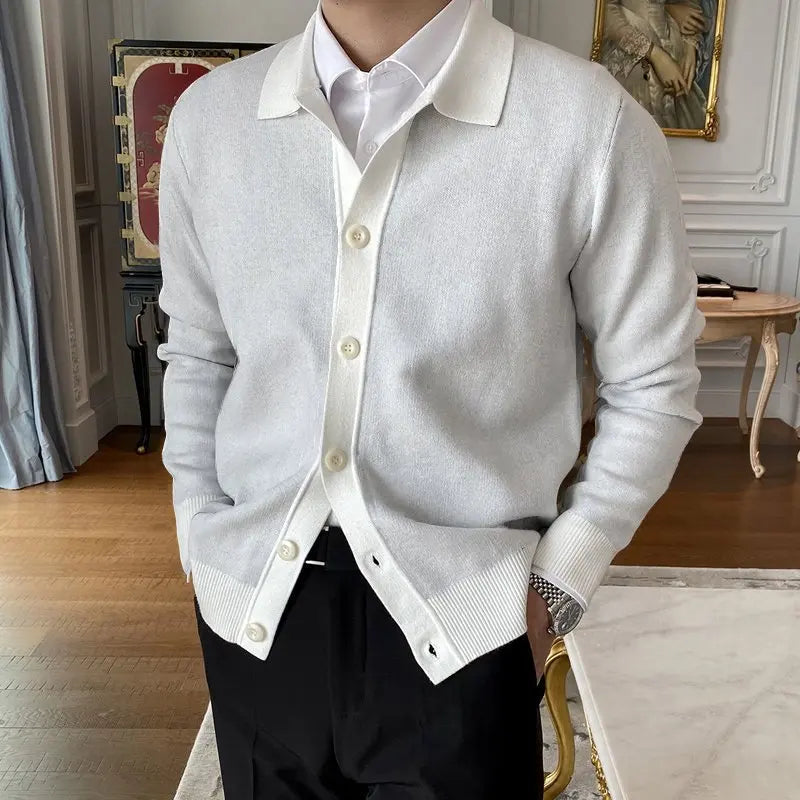 Cardigan Uomo Casual con Bottoni e Colletto Classico Morbido