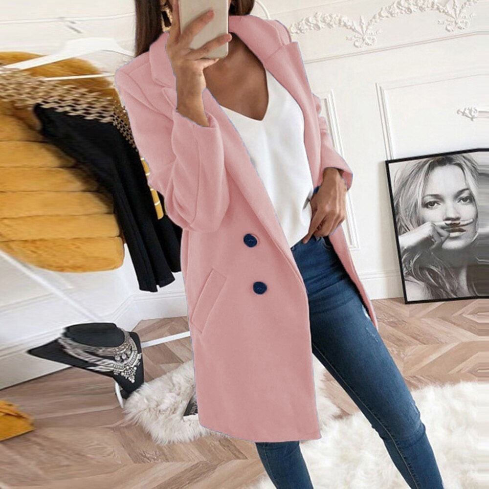 Cappotto Donna Elegante con Bottoni e Tasche