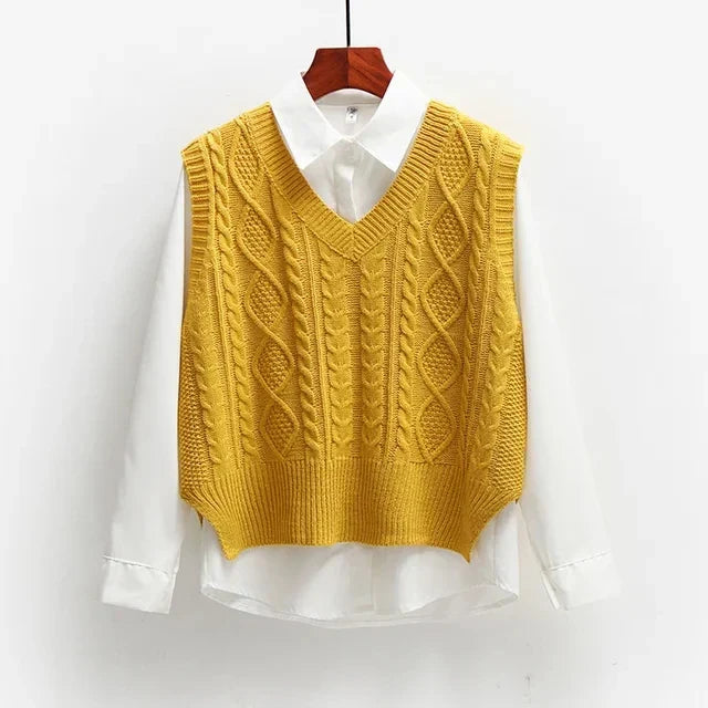 Maglione Donna Scollo a V Tessuto Strutturato