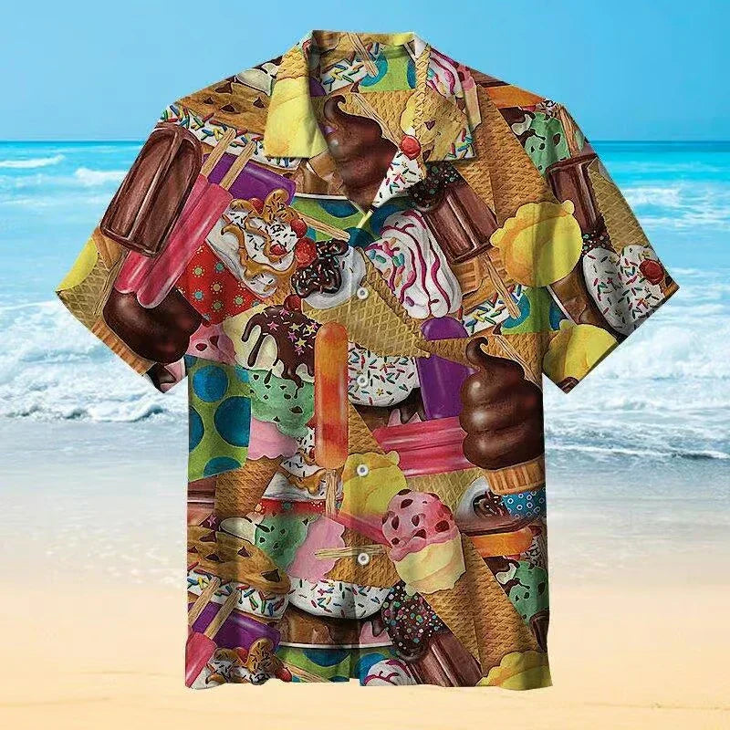 Camicia Uomo Manica Corta Motivo Grafico Estiva
