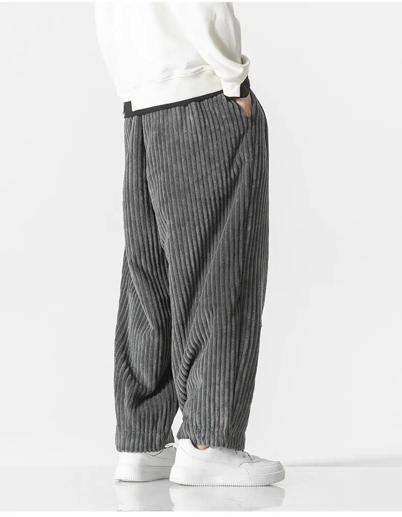Pantaloni Jogging Uomo Maglia a Costine Vita Elastica Relaxed Fit