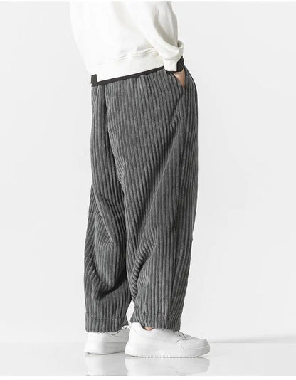 Pantaloni Jogging Uomo Maglia a Costine Vita Elastica Relaxed Fit