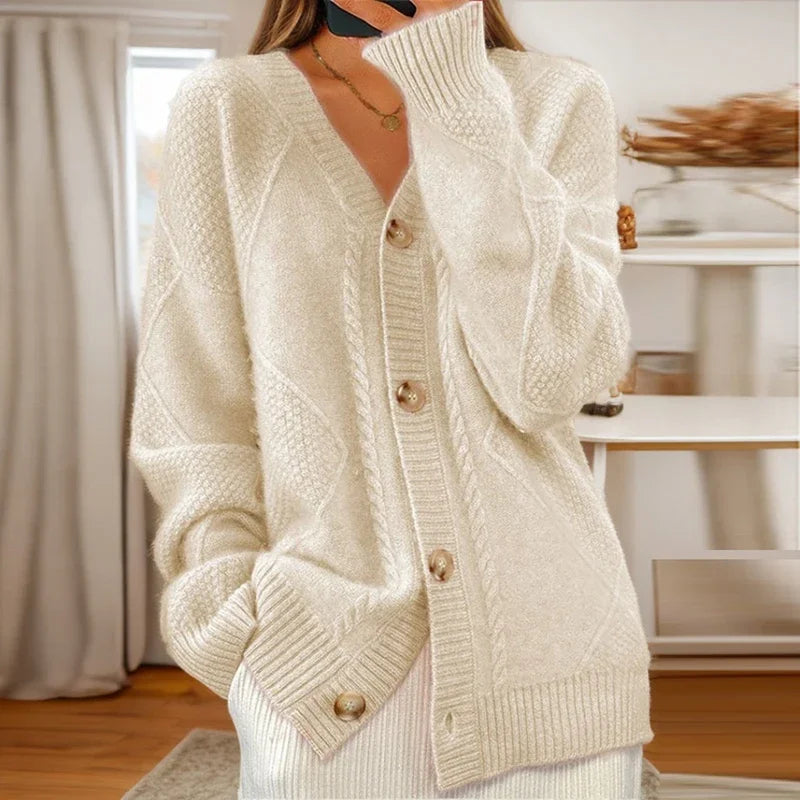 Cardigan Donna in Maglia lavorata a Treccia Vestibilità Classica - Brentozzi