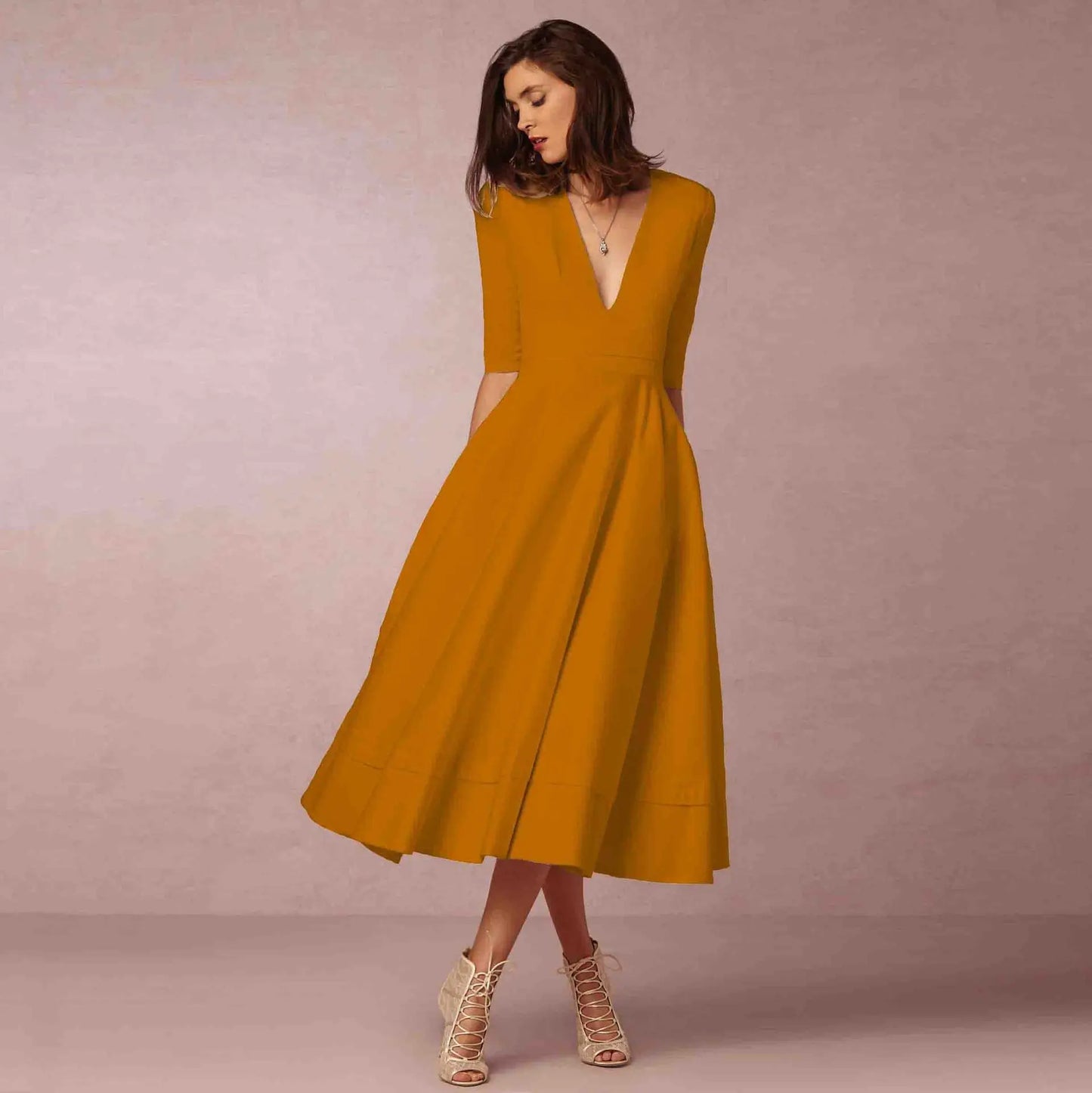 Abito Midi Donna Scollo a V Cerimonia
