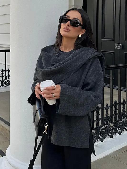 Cappotto Donna in Maglia con Sciarpa Stile Autunnale Elegante - Brentozzi