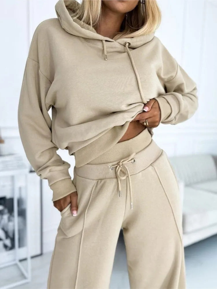 Completo Donna Felpa con Cappuccio e Pantaloni Jogger Morbido Elegante