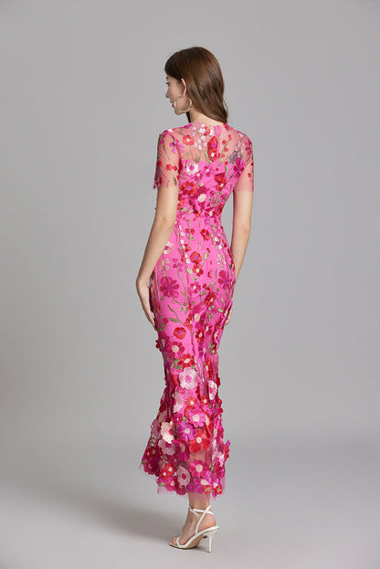 Abito Maxi Donna con Applicazioni Floreali