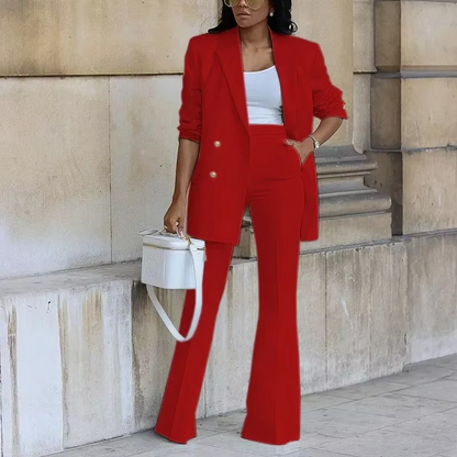 Completo Donna Blazer e Pantaloni Flared Tessuto Tweed