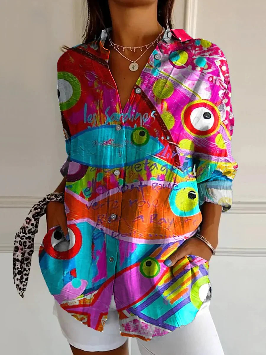 Camicia Donna Manica Lunga Stampata