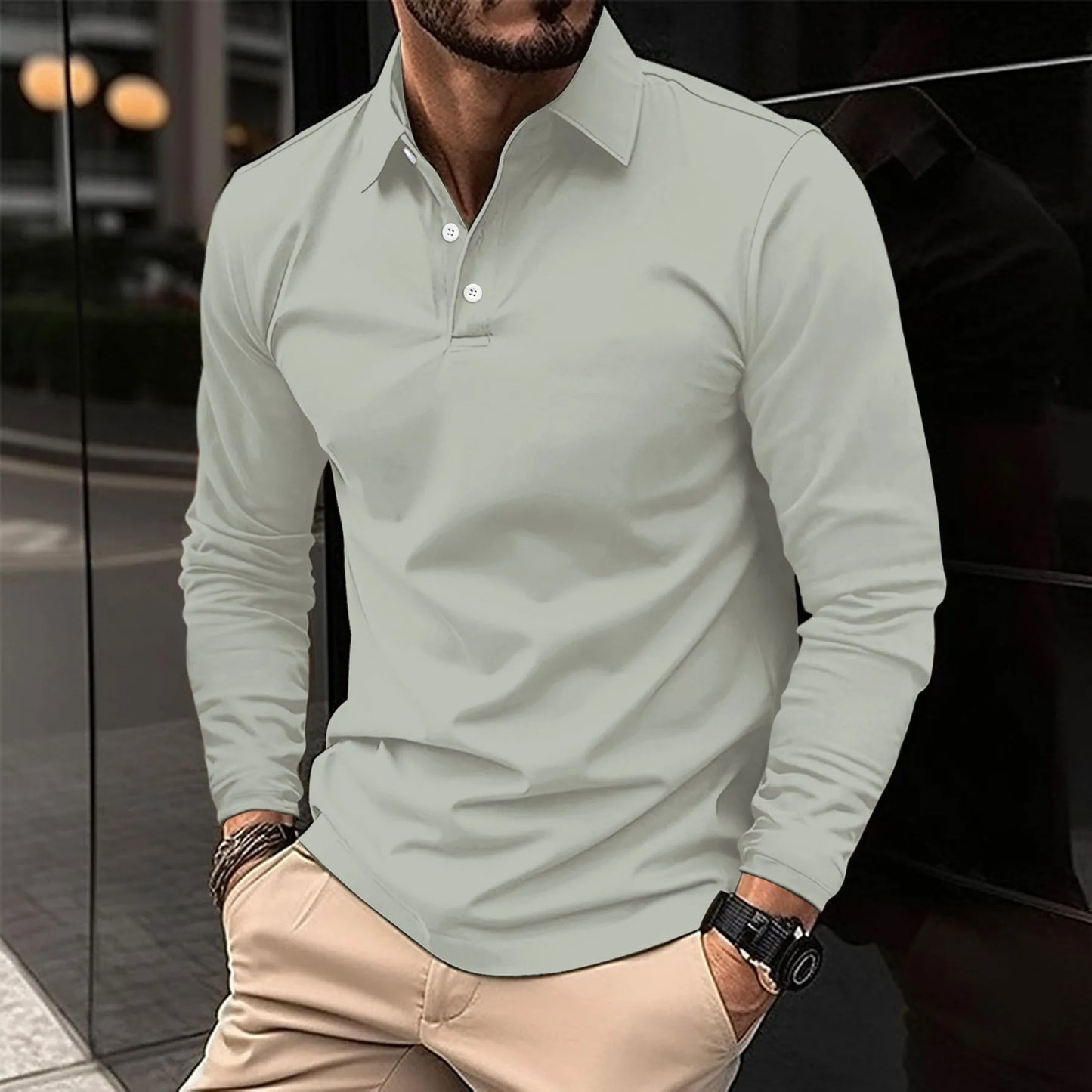 Polo Uomo Manica Lunga Cotone Casual e Business