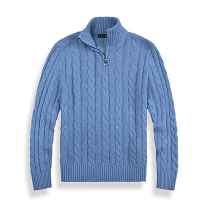 Maglione Uomo Mezza Zip Treccia Collo Alto