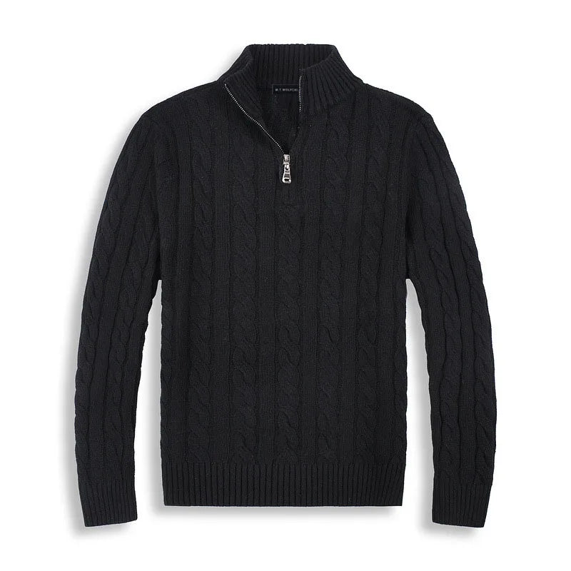 Maglione Uomo Mezza Zip Treccia Collo Alto