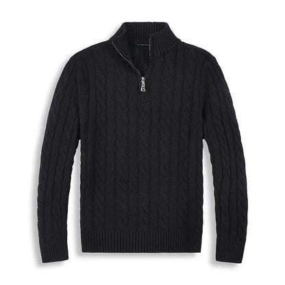 Maglione Uomo Mezza Zip Treccia Collo Alto