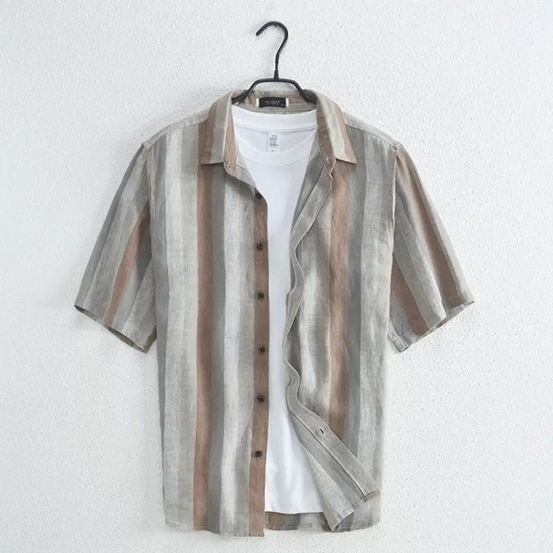 Camicia Uomo Manica Corta Tessuto a Righe Slim Fit