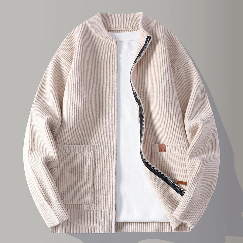 Cardigan Uomo Maglia Coste con Chiusura a Zip - Brentozzi