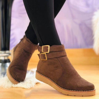 Stivaletti Donna Effetto Camoscio Suola Piatta Resistente