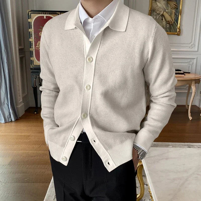 Cardigan Uomo Casual con Bottoni e Colletto Classico Morbido
