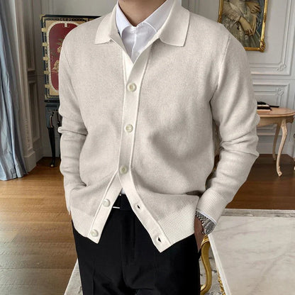 Cardigan Uomo Casual con Bottoni e Colletto Classico Morbido