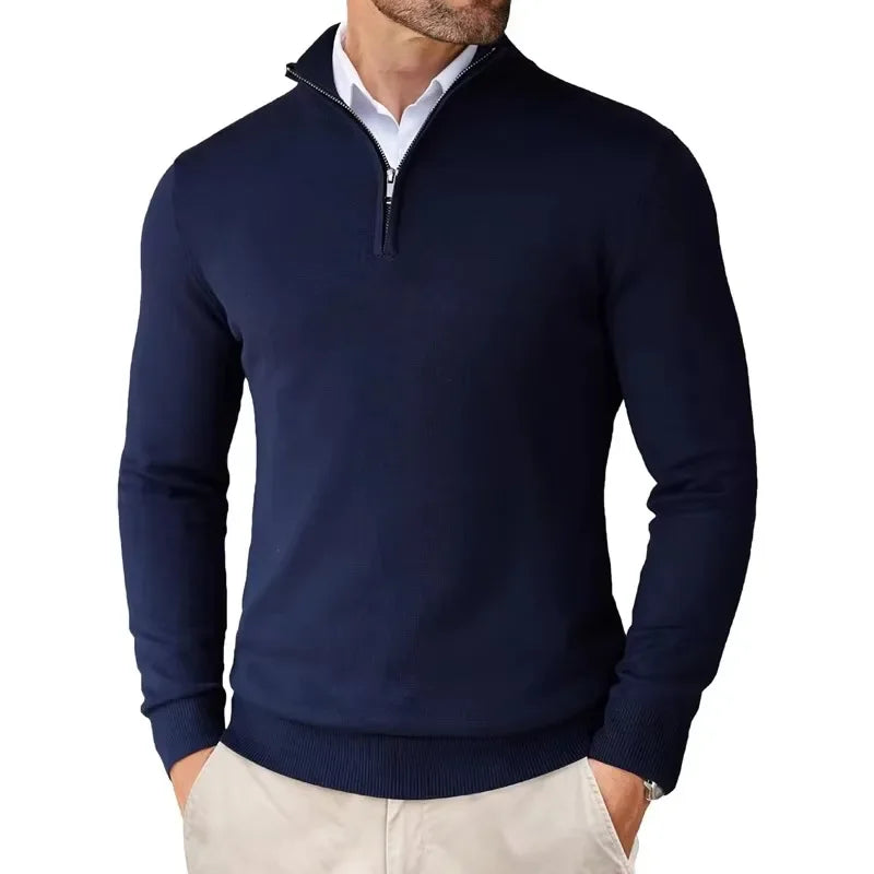 Maglione Uomo con Mezza Zip e Tessuto Strutturato