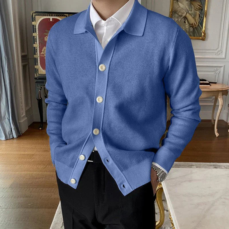 Cardigan Uomo Casual con Bottoni e Colletto Classico Morbido
