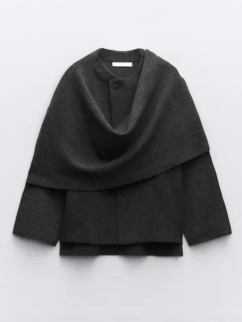 Cappotto Donna in Maglia con Sciarpa Stile Autunnale Elegante