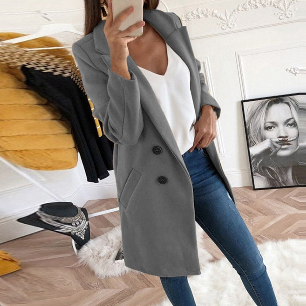 Cappotto Donna Elegante con Bottoni e Tasche