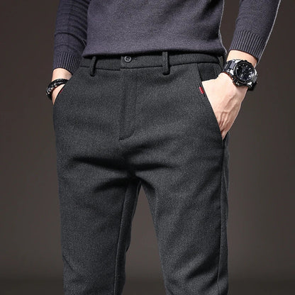 Pantaloni Uomo Tessuto Eleganti Slim Fit