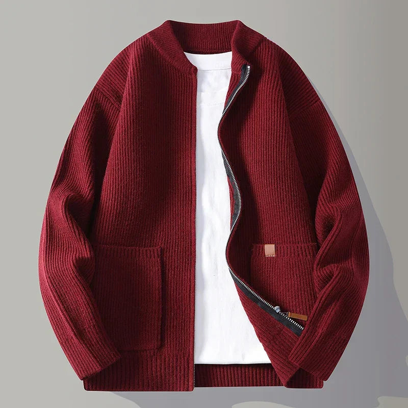 Cardigan Uomo Maglia Coste con Chiusura a Zip