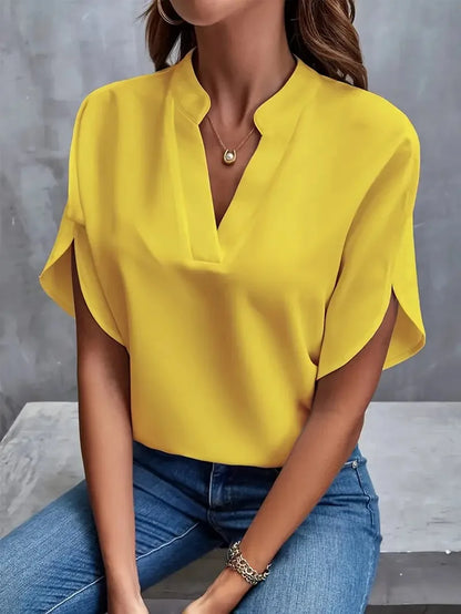Blusa Donna Scollo a V Tessuto Fluido