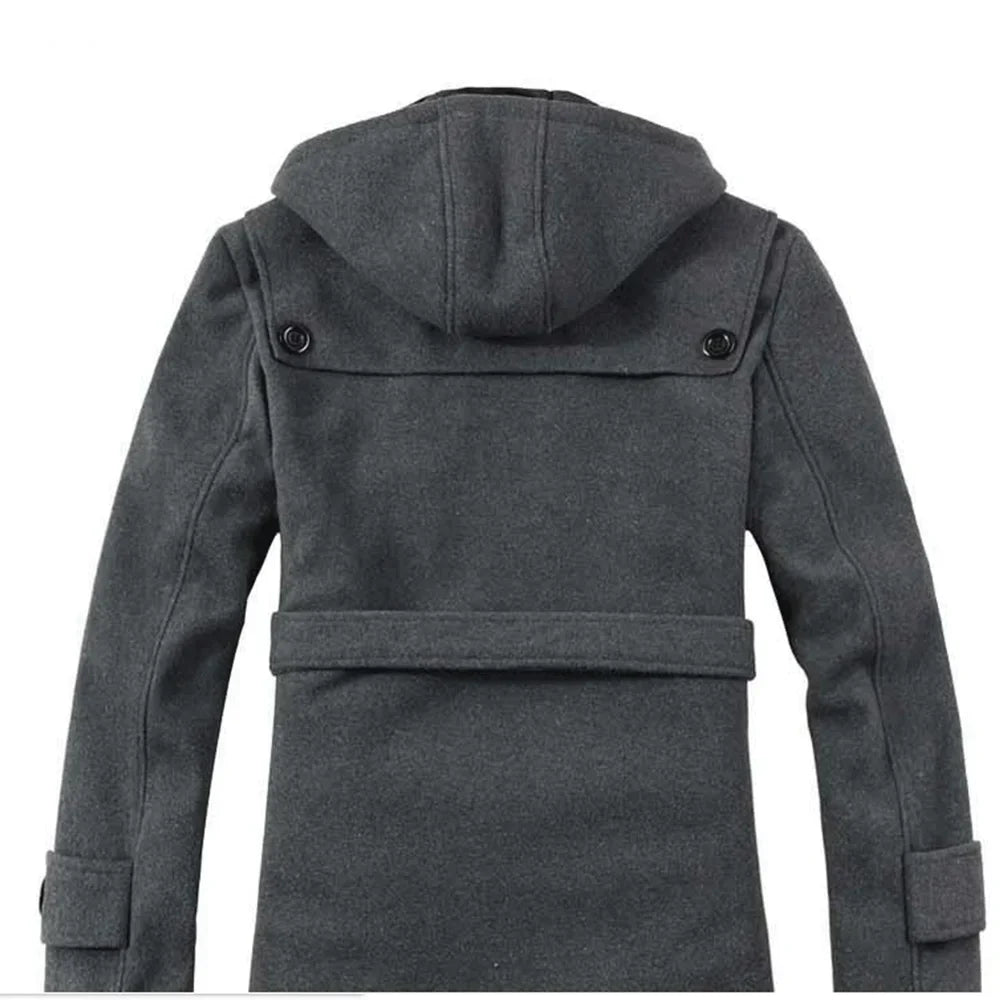Trenchcoat Uomo in Misto Lana Fodera Ecopelliccia Cappuccio