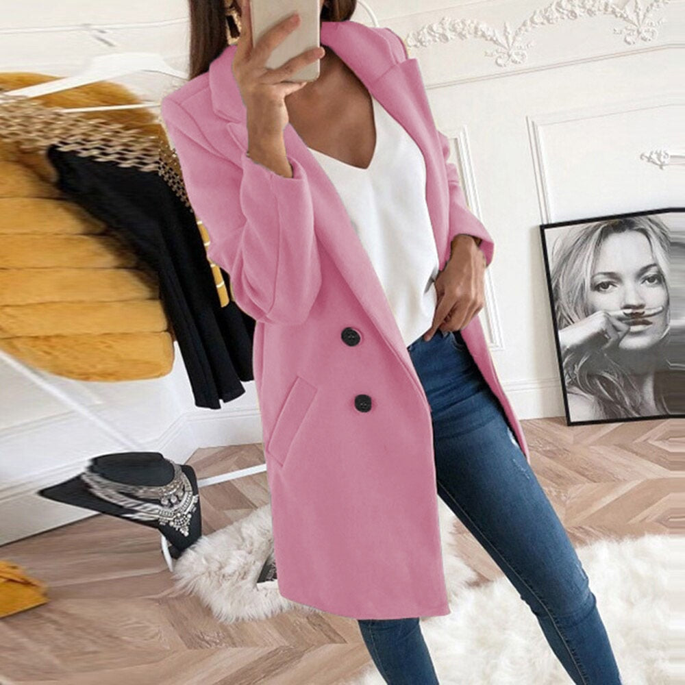 Cappotto Donna Elegante con Bottoni e Tasche