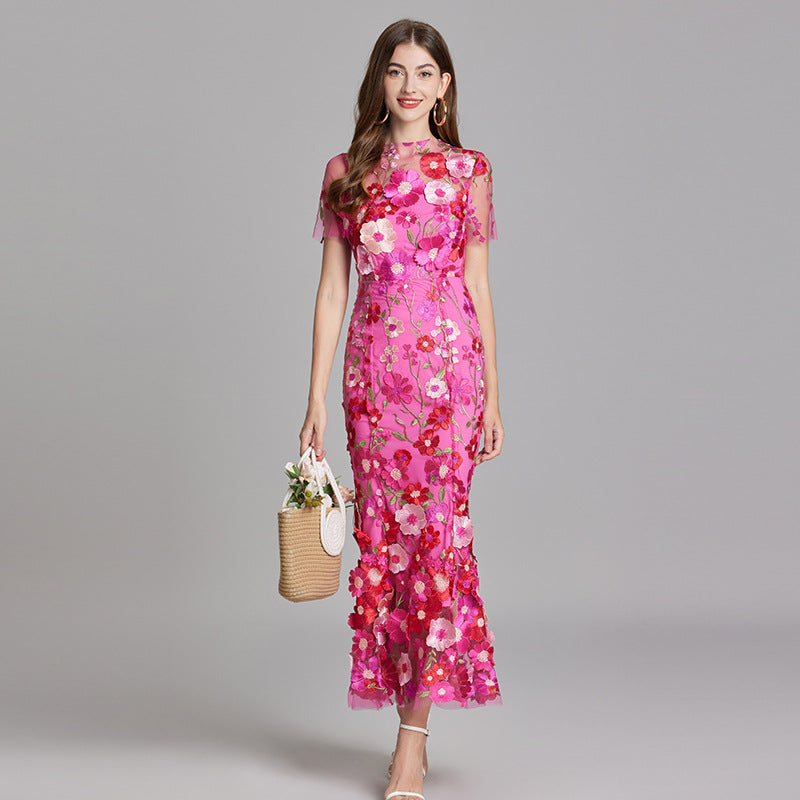Abito Maxi Donna con Applicazioni Floreali