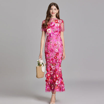 Abito Maxi Donna con Applicazioni Floreali