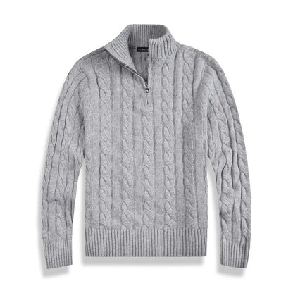 Maglione Uomo Mezza Zip Treccia Collo Alto
