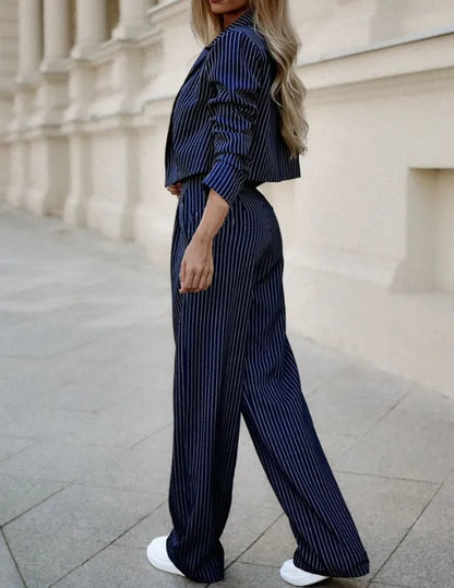 Completo Pantaloni Donna con Righe Sottili Elegante