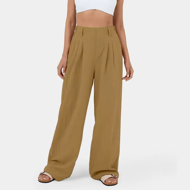 Pantaloni Estivi Donna Vita Alta Taglio Largo
