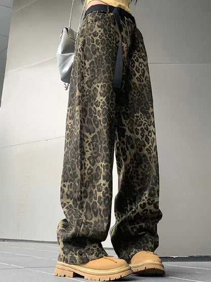 Jeans Donna con Gamba Larga e Motivo Animalier