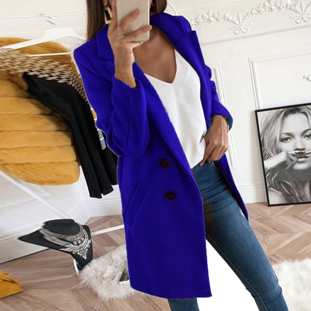 Cappotto Donna Elegante con Bottoni e Tasche
